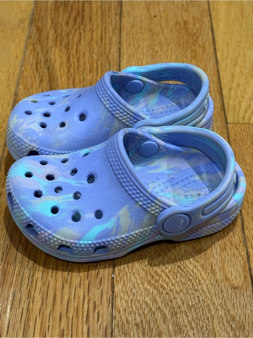 CROCS Kids Classic Tie-Dye Clog in Lavender and Light Blue